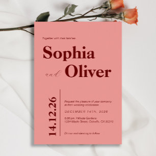 Bold Typography Pink Peach Wedding Invitation