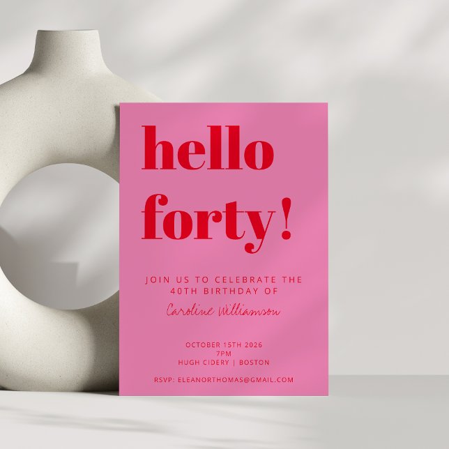 Bold Typography Pink Red Modern 40th Birthday Invitation (Creator Uploaded)