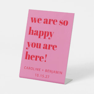 Bold Typography Pink Red Modern Wedding Welcome  Pedestal Sign