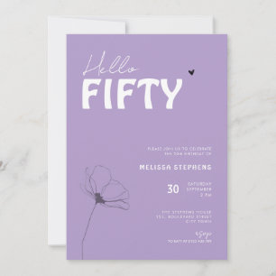 Bold Typography Purple White Elegant 50th Birthday Invitation