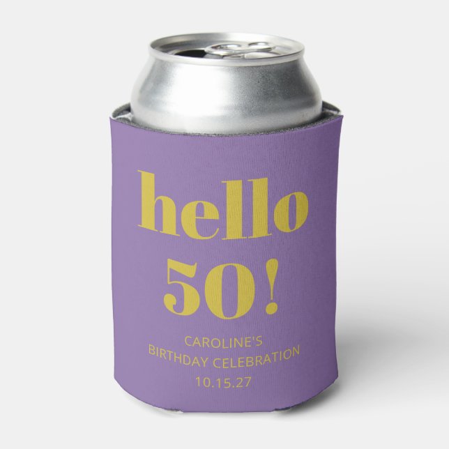 Bold Typography Purple Yellow Modern Birthday  Can Cooler (Can Front)