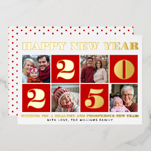 Bold typography red Happy New Year photo collage Foil Holiday Card