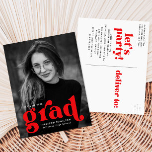 Bold Typography Red Photo Graduation Party Invitation Postcard