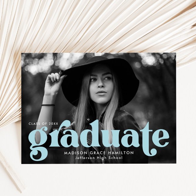 Bold Typography Sky Blue Photo Graduation Announcement (Creator Uploaded)