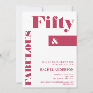Bold Typography Viva Magenta Modern 50th Birthday Invitation