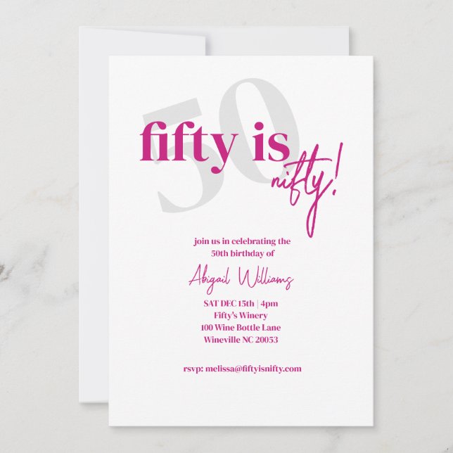 Bold Typography w/ Calligraphy 50 Nifty Birthday Invitation (Front)