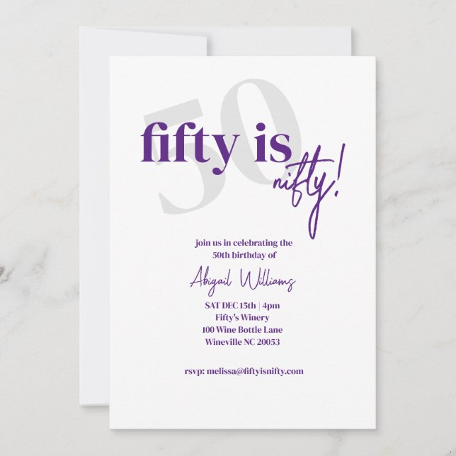 Bold Typography w/ Calligraphy 50 Nifty Birthday Invitation (Front)