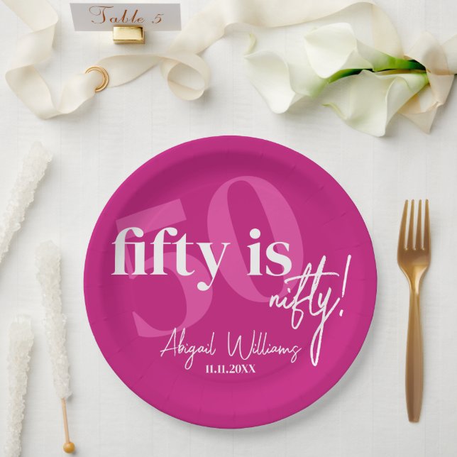 Bold Typography w/ Calligraphy 50th Birthday Party Paper Plate (Wedding)