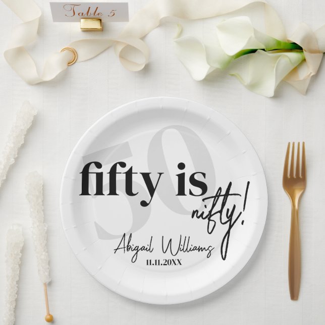 Bold Typography w/ Calligraphy 50th Birthday Party Paper Plate (Wedding)