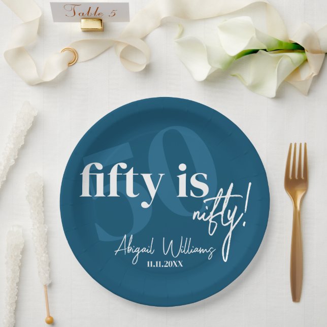 Bold Typography w/ Calligraphy 50th Birthday Party Paper Plate (Wedding)