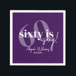 Bold Typography w/ Calligraphy 60th Birthday Party Napkin<br><div class="desc">Bold typography with calligraphy 60 is nifty birthday party napkins in purple and white.  All text is completely customizable and matches our other sixty is sexy products.</div>
