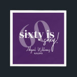 Bold Typography w/ Calligraphy 60th Birthday Party Napkin<br><div class="desc">Bold typography with calligraphy 60 is nifty birthday party napkins in purple and white.  All text is completely customizable and matches our other sixty is sexy products.</div>
