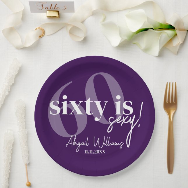 Bold Typography w/ Calligraphy 60th Birthday Party Paper Plate (Wedding)