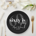 Bold Typography w/ Calligraphy 60th Birthday Party Paper Plate<br><div class="desc">Bold typography with calligraphy 60 is nifty birthday party napkins in black and white.  All text is completely customizable and matches our other sixty is sexy products.</div>