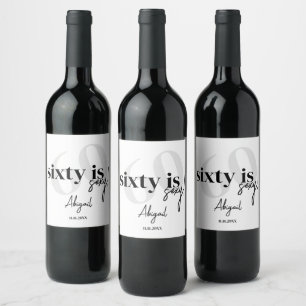 Bold Typography w/ Calligraphy 60th Birthday Party Wine Label