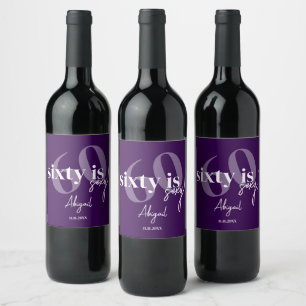 Bold Typography w/ Calligraphy 60th Birthday Party Wine Label