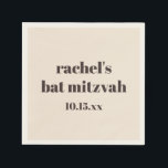 Bold Typography Warm Brown Custom Cute Bat Mitzvah Napkin<br><div class="desc">This Bat Mitzvah paper napkin in brown and cream features simple, modern typography on a soft neutral background for a timeless look. Personalize the name and date to coordinate with your event details. A great option for cocktail hour, dessert tables, or reception place settings, it adds a polished finishing touch...</div>