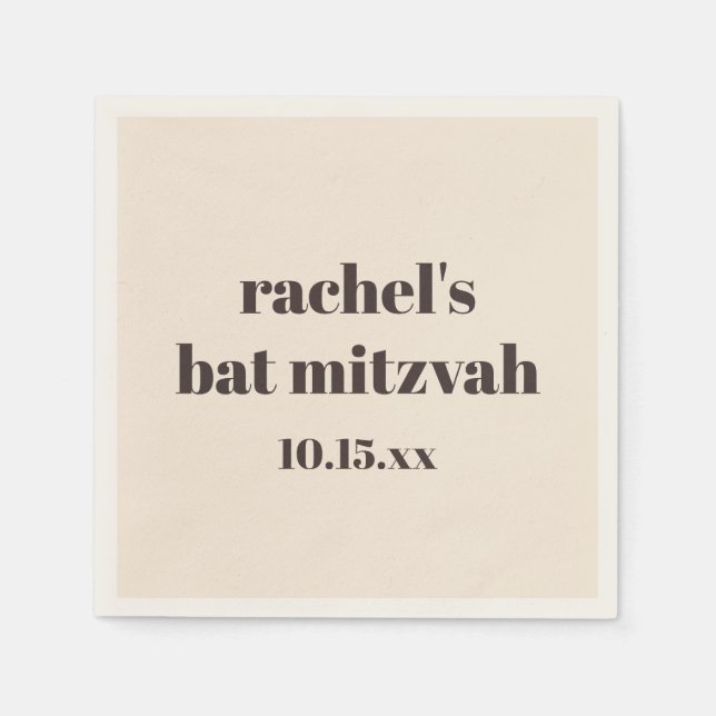 Bold Typography Warm Brown Custom Cute Bat Mitzvah Napkin (Front)