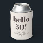Bold Typography Warm Brown Modern 50th Birthday  Can Cooler<br><div class="desc">This 50th birthday can cooler in brown and cream features bold, modern typography with a simple “hello 50!” design that feels timeless and celebratory. Personalize the name and date to match the birthday celebration details. A great choice for milestone birthdays, party favors, and bar or restaurant gatherings, it keeps drinks...</div>