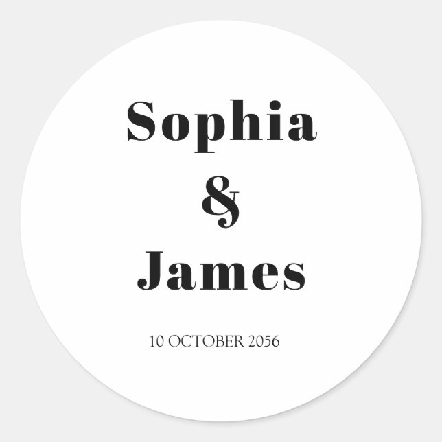 Bold Typography White Minimalist Wedding Classic Round Sticker (Front)