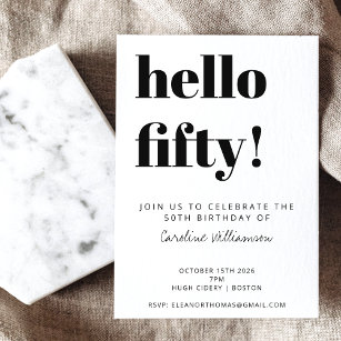 Bold Typography White Modern 50th Birthday Party Invitation