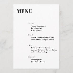 Bold Typography White Modern Minimalist Menu