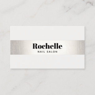 Bold Typography White Modern Silver Stripe Business Card