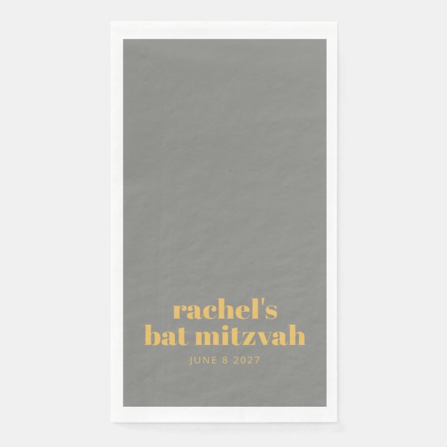 Bold Typography Yellow and Grey Bat Mitzvah Name Napkin (Front)