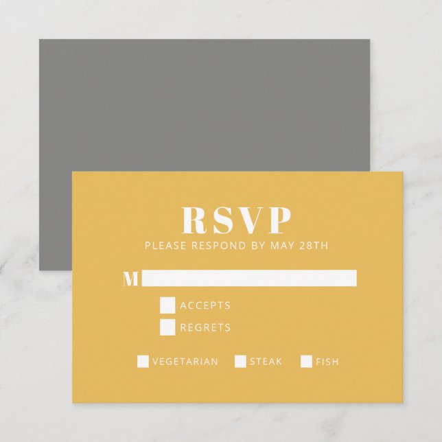 Bold Typography Yellow and Grey Modern Bat Mitzvah RSVP Card (Front/Back)
