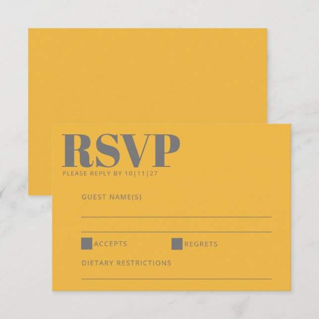 Bold Typography Yellow and Grey Modern Wedding   RSVP Card (Front/Back)