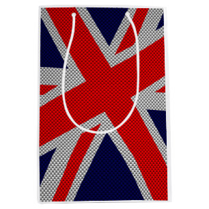 Bold Union Jack on Carbon Fiber Style Print Medium Gift Bag