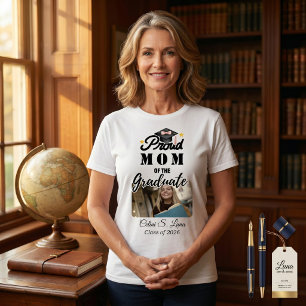 Bold Varsity Black & White Proud Mom 2026 Graduate T-Shirt