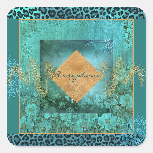 Bold veridian green aqua colour square sticker (Front)