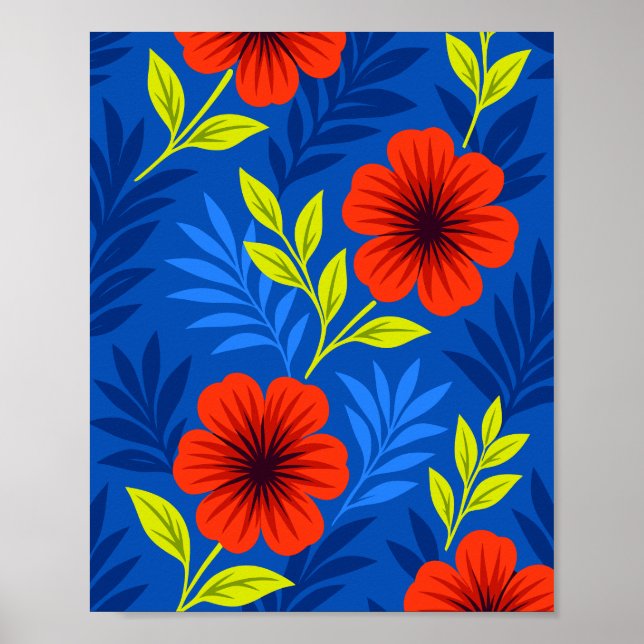 Bold Vermilion Red Florals with Elegant Leaves Poster (Front)