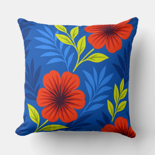 Bold Vermilion Red Florals with Elegant Leaves Throw Pillow
