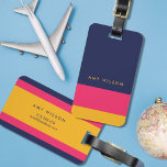 Bold Vibrant Blue Pink Yellow Colour Block Bag Tag<br><div class="desc">Stylish personalized colour block luggage tag in bold and vibrant blue, pink and yellow. Personalize this tag by replacing placeholder text with your information and for more options such as to change the font and it's size click the "Customize it" button. *Please note that the Zazzle Watermark that appears in...</div>