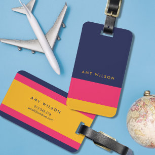 Bold Vibrant Blue Pink Yellow Colour Block Bag Tag