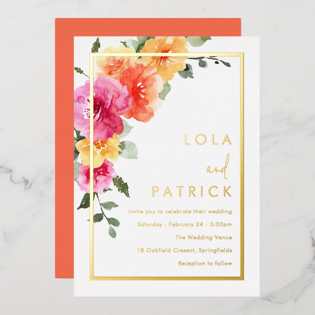 Bold Vibrant Colourful Floral Wedding Gold (Front/Back)