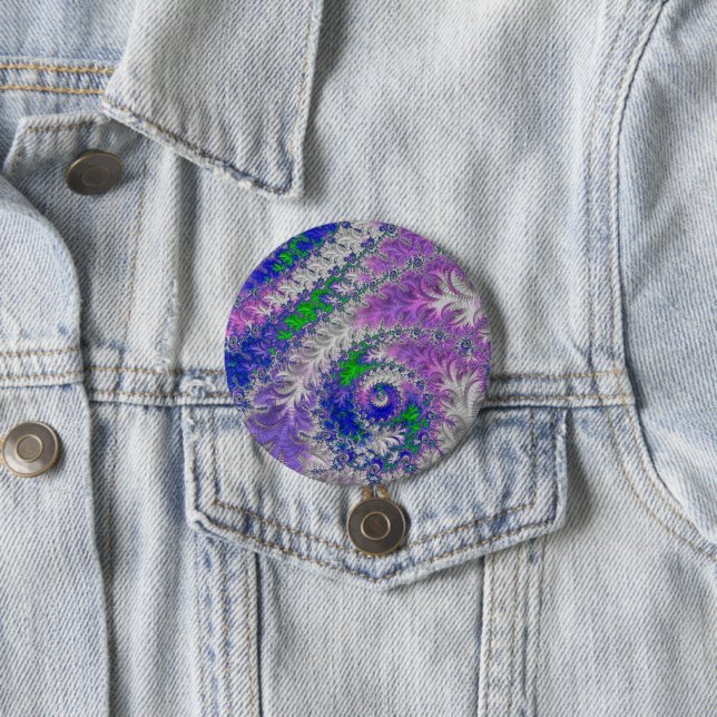 Bold Vibrant Colourful Funky Trippy Fractal Spiral 3 Inch Round Button (In Situ)