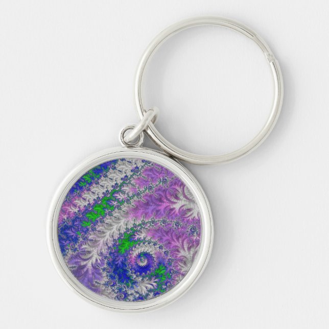 Bold Vibrant Colourful Funky Trippy Fractal Spiral Keychain (Front)
