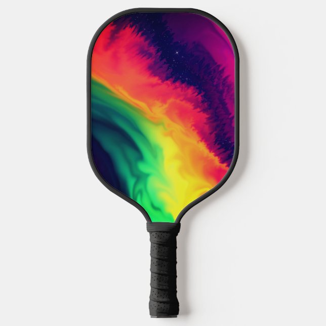 Bold Vibrant Colourful Rainbow Fluid Pretty Pickleball Paddle (Front)