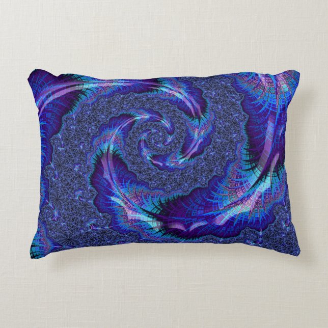 Bold Vibrant Psychedelic Spiralling Fractal Art Accent Pillow (Front)