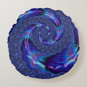 Bold Vibrant Psychedelic Spiralling Fractal Art Round Pillow