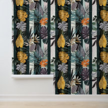 Bold vibrant vertical stripes with plant leaves