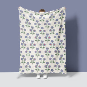 Bold Vintage Periwinkle & Poppy Red Floral Fleece Blanket