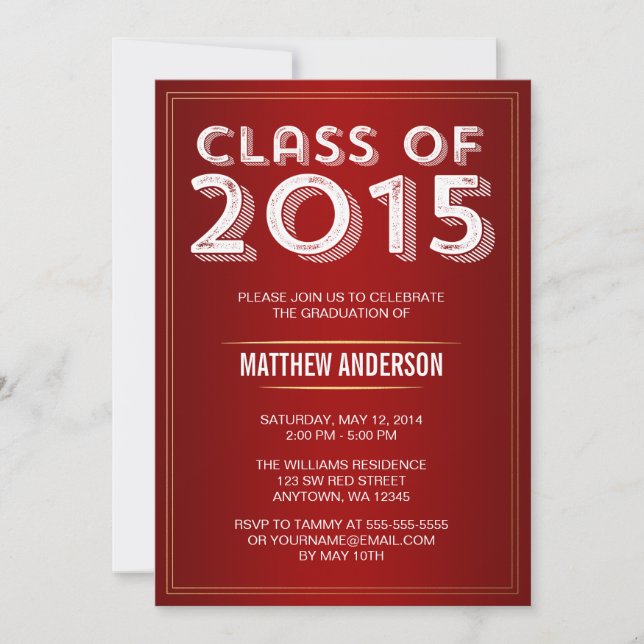 Bold Vintage Red Gold 2015 Graduation Invitation (Front)