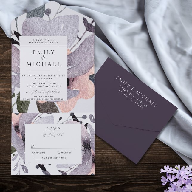Bold Violet Plum Mauve Floral Abstract All In One  Invitation (Creator Uploaded)