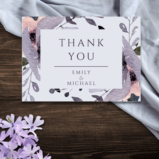 Bold Violet Plum Mauve Floral Abstract Thank You Card (Creator Uploaded)