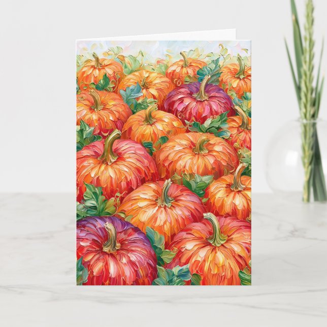Bold Vivid Impasto Pumpkin Patch Card (Front)