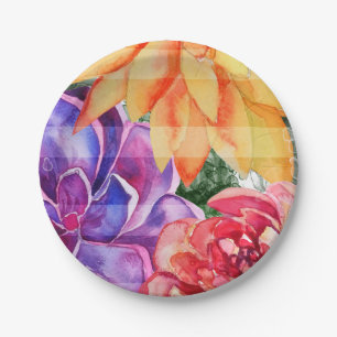 Bold Vivid Vibrant Colourful Succulents Party Paper Plate